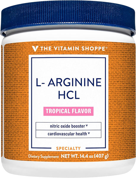 L-Arginine Hcl Amino Acid Powder - Nitric Oxide Booster & Supports Cardiovascular Health - Tropical Flavor (50 Servings)