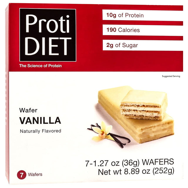 Protidiet High Protein Vanilla Wafer Bars, 10G Protein, Low Calorie, Low Sugar, Low Carb, Aspartame & Sucralose Free, Ideal Protein Compatible, 7/Box