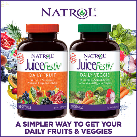 Natrol Juicefestiv Daily Fruit & Veggie, 240 Capsules | 120 Fruitfestiv Capsules and 120 Veggiefestiv Capsules