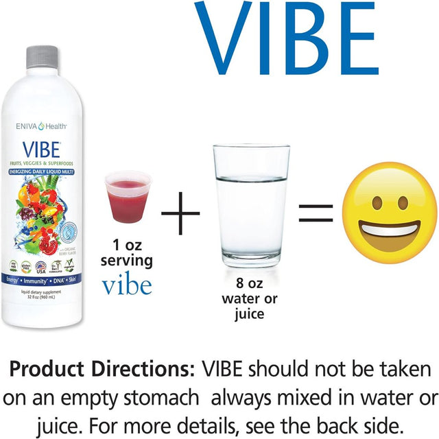 Eniva Vibe Liquid Daily Multivitamin with Vitamin A, B3, C, D, E & Amino Acids , Fruit & Veggie Superfood Supplement , Doctor Formulated , for Men and Women - 32 Oz Fruit 32 Fl Oz (Pack of 1)