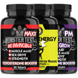 Monster Maxx Testosterone Booster, Angry Energy All-Natural Energy with Caffeine and Monster PM Sleep Aid with Melatonin and Valerian Root