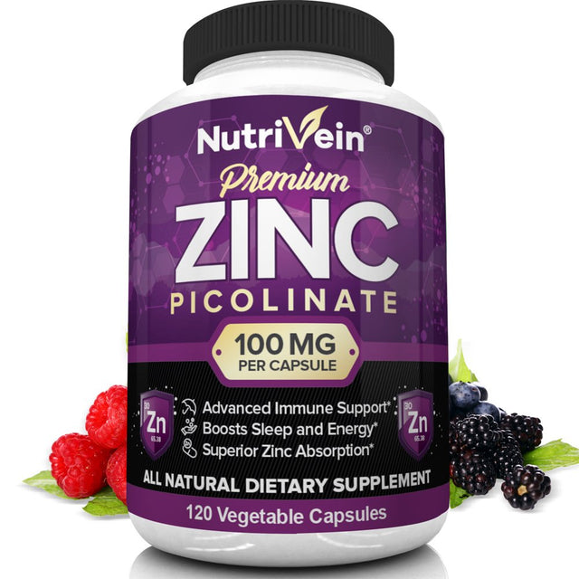 Nutrivein Premium Zinc Picolinate 100Mg - 120 Capsules - Immunity Defense Boost