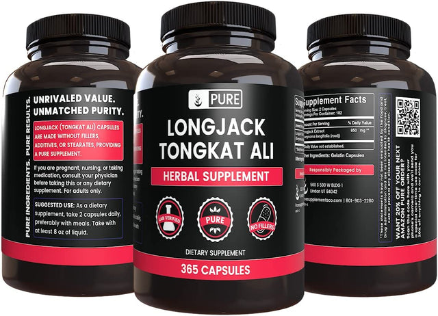 Pure Original Ingredients Longjack (Tongkat Ali) (365 Capsules) No Magnesium or Rice Fillers, Always Pure, Lab Verified