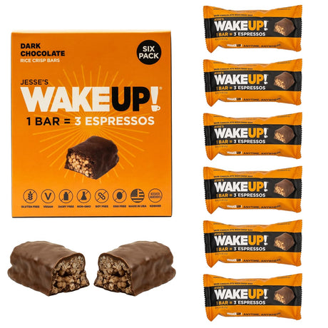 WAKE UP! Caffeinated Chocolate Protein Bars Gluten Free, Vegan Energy 250Mg Plant Based Caffeine, Kosher Boost Focus (1 Bar = 3 Espressos) 6 Pack