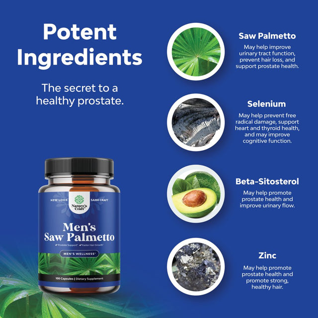 Saw Palmetto for Men with Beta Sitosterol - Saw Palmetto Extract Prostate Health Supplement for Men for Bladder Control and Prostate Support - Thickening Hair Supplement for Hair Growth for Men