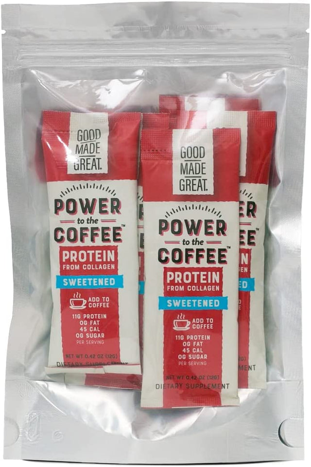 Power to the Coffee- Sweetened - Sugar-Free - Add to Coffee - 11G of Collagen Protein - 45 Calories - 6-Pack- Stick Packs