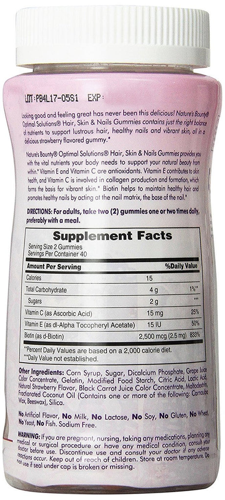 Nature'S Bounty Optimal Solutions Hair, Skin and Nails Gummies with Biotin, Strawberry Flavored 80 Ea (Pack of 2)