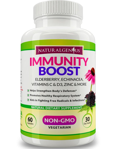 Natural Genius Immunity Booster Capsules - Elderberry, Echinacea, Vitamin C Daily Immune Support Supplement 60Ct