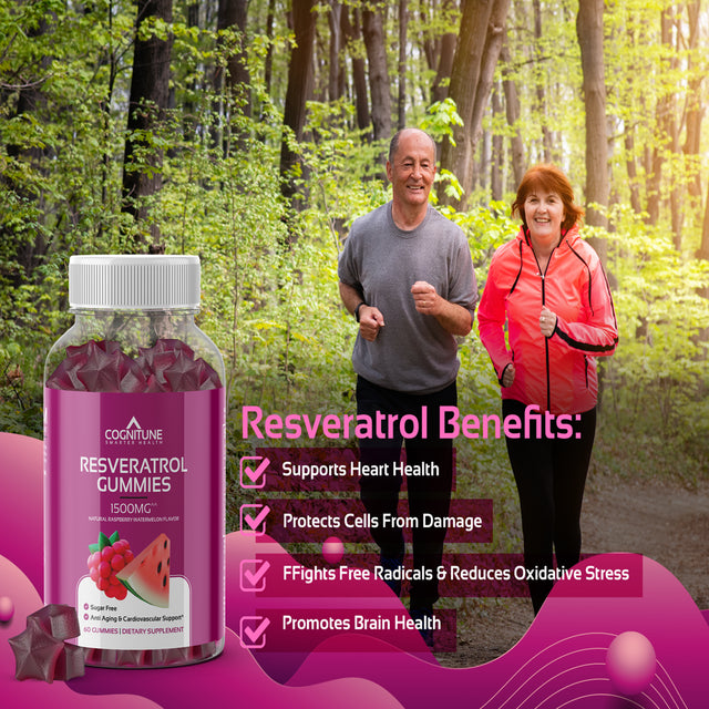 Resveratrol Gummies - Sugar Free Natural Raspberry Watermelon Flavor, 1500Mg Resveratrol Supplement for Heart, Brain, Immune Support & Wellness