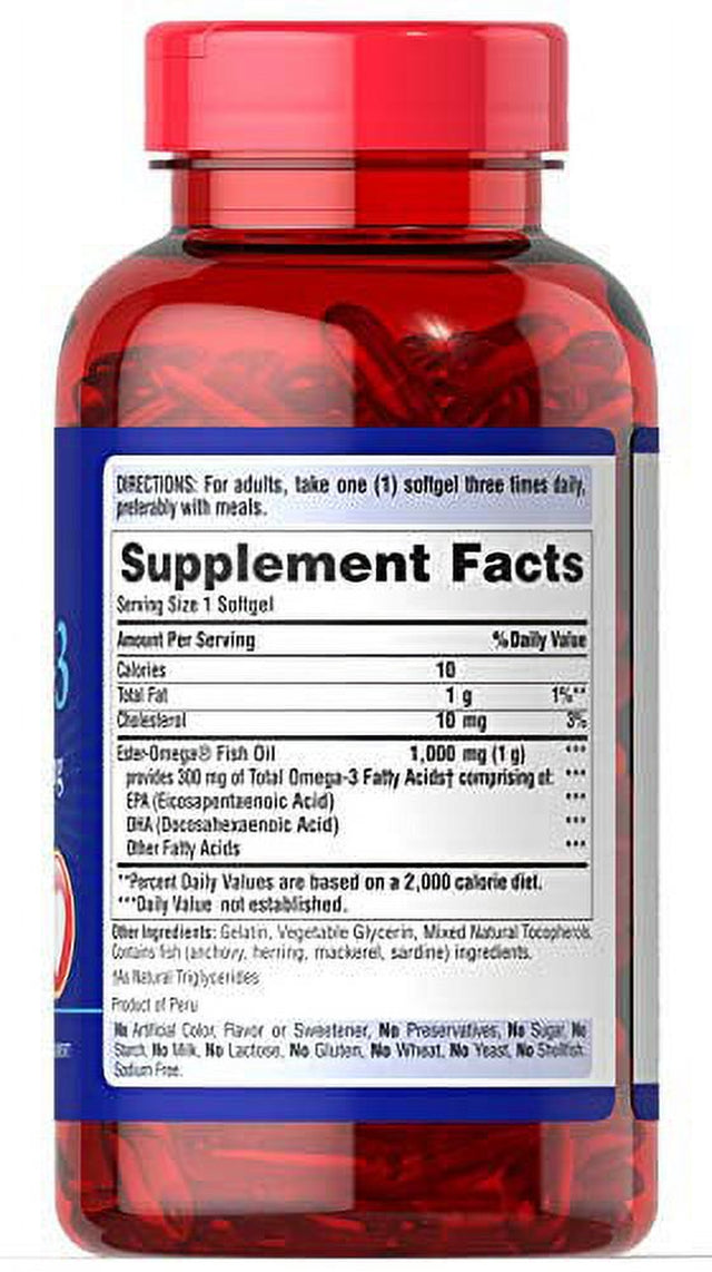 Puritan'S Pride Omega-3 Fish Oil 1000 Mg (300 Mg Active Omega-3) 250 Softgels