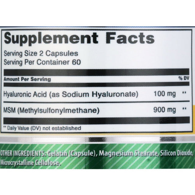 Amazing Formulas Hyaluronic Acid plus MSM 500 Mg 120 Vcaps