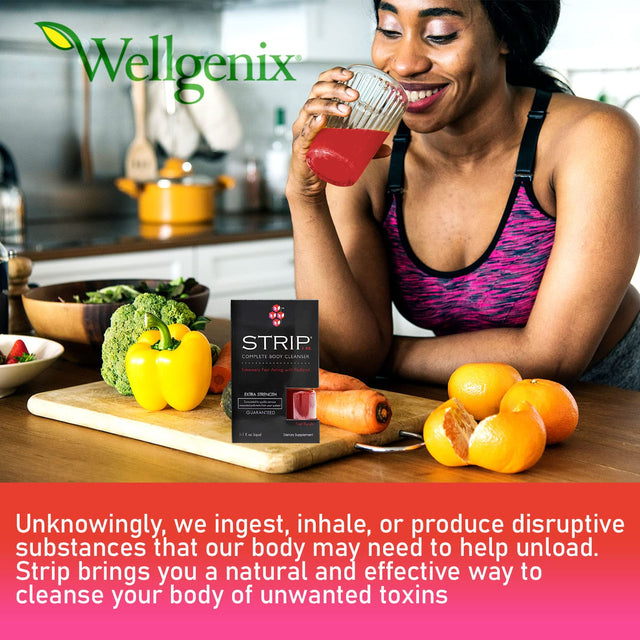 Wellgenix Strip Herbal Cleanse Detox Liquid - Whole Body Cleanser - Extra Strength Detoxifying Drink - Quick Flush Cleanse - 1 Oz Fruit Punch