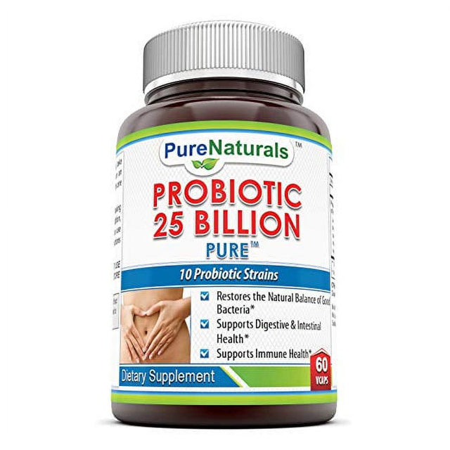 Pure Naturals Probiotic 25 Billion Veggie Capsules 60 Veggie Capsules- Restores the Natural Balance of Good Bacteria* Promotes Healthy Intestinal Flora* Supports Digestive Health*