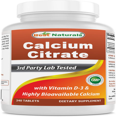 Best Naturals Calcium Citrate with Vitamin D-3 240 Tablets