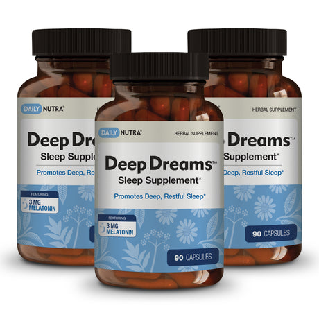 Deep Dreams Natural Sleep Aid by Dailynutra - Deep, Restful Sleep - Non-Habit Forming Sleeping Supplement | with Melatonin, L-Tryptophan, Valerian, GABA, Chamomile, & Passionflower (3-Pack)