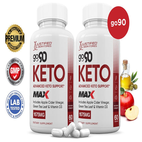 (2 Pack) Go 90 Keto ACV MAX Pills 1675Mg Dietary Supplement 120 Capsules