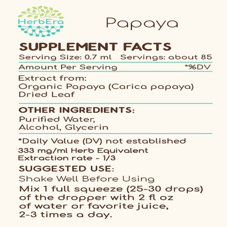 Papaya Alcohol Herbal Extract Tincture, Super-Concentrated Organic Papaya (Carica Papaya) Dried Leaf 2 Oz