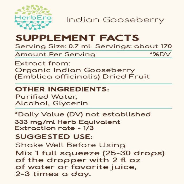 Indian Gooseberry Alcohol Herbal Extract Tincture, Super-Concentrated Organic Indian Gooseberry (Emblica Officinalis) Dried Fruit 4 Oz