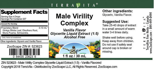 Terravita Male Virility Complex Glycerite Liquid Extract (1:5) - Vanilla Flavored, (Vanilla, 1 Oz, 1-Pack, Zin: 523623)