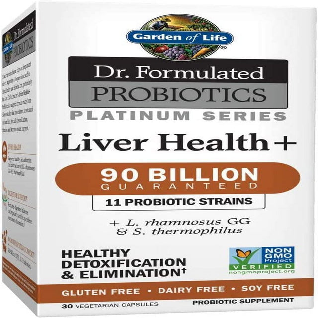 Garden of Life Dr. Formulated Probiotics Platinum Series Liver Health+ 90 Billion CFU D, One a Day Probiotic for Healthy Detoxification & Elimination Support, Vegan, Gluten Free, 30 Capsules