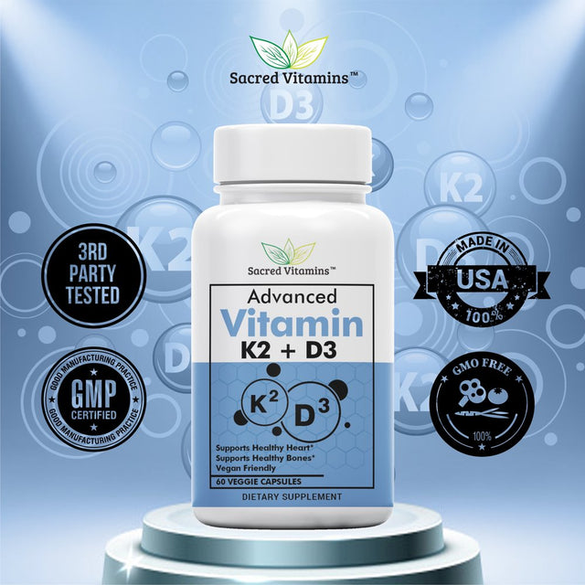 Vitamin K2 and Vitamin D3 Capsules with Bioperine for Fast Absorption - Mood Support, Bone Support, and Heart Health Formula - Potent D3 K2 Supplement for Men and Women