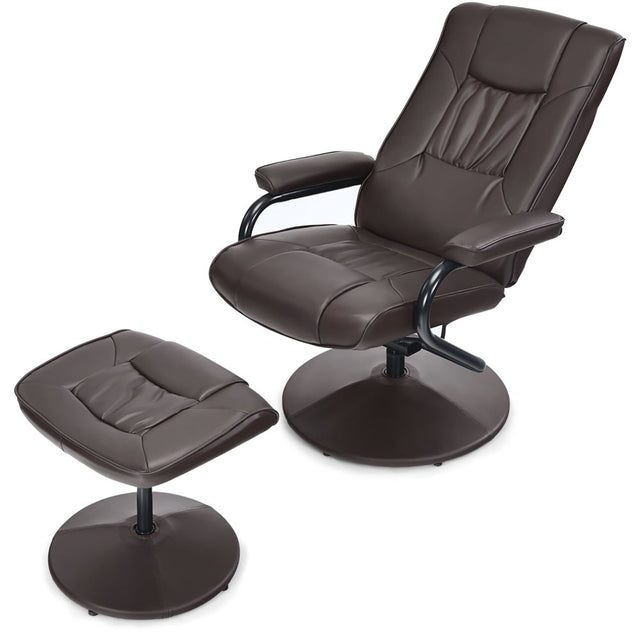 Costway 360° Swivel Recliner Chair PVC Leather Lounge Accent Armchair W/ Ottoman Brown