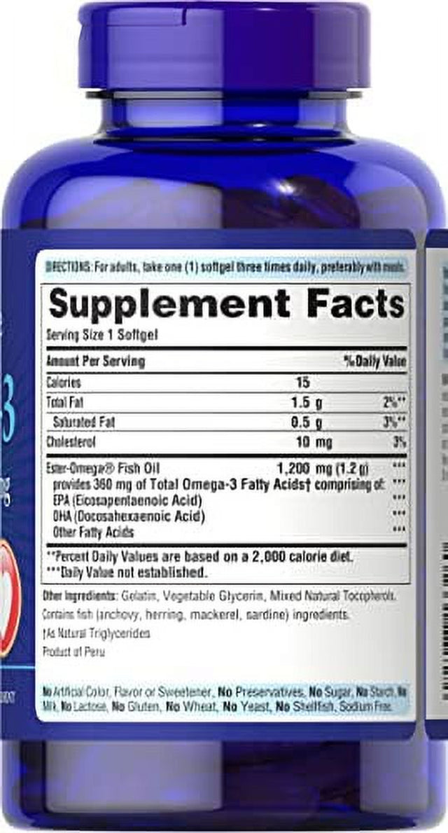 Omega-3 Fish Oil, 1200 Mg, Supports Heart Health and Healthy Circulation, 100 Count, by Puritan'Spride