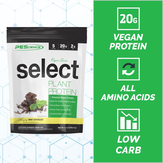 Pescience Select Vegan Plant Based Protein Powder, Mint Chocolate, 5 Serving, Premium Pea and Brown Rice Blend