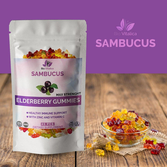 Elderberry Gummy Bears with Zinc and Vitamin C and Elderflowers Powder - Sambucus Nigra (Black Elderberry) Immune Support for Adults and Kids