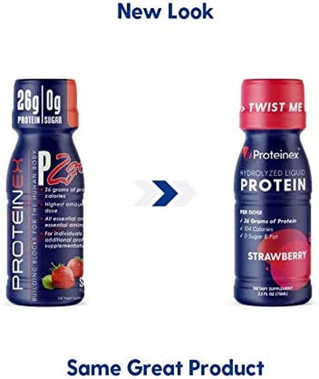 2Go Liquid Hydrolyzed Protein Supports Bones, Muscles and Joint Recovery - 12-Pack No Carbs Predigested Hydrolysate Protein Supplement - Sugar Free Liquid Collagen Drink (Strawberry)