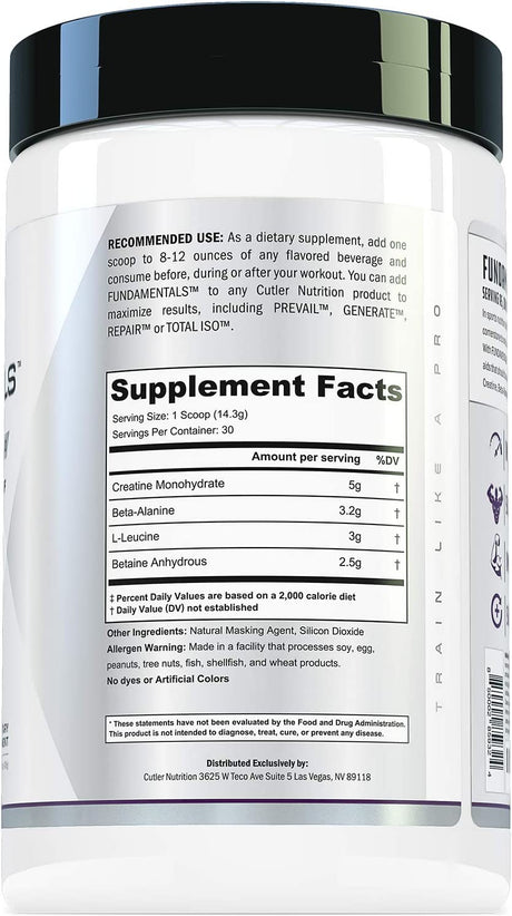 Fundamentals Intra or Post Workout Recovery Drink: 4 Key Ergogenic Aids for Maximum Performance and Muscle Growth: Creatine, Beta-Alanine, Betaine, and Leucine, 30 Servings, Unflavored