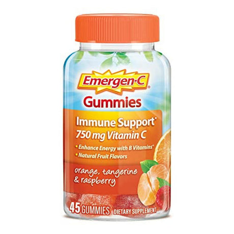 Emergen-C 750Mg Vitamin C Gummies for Adults, Immunity Gummies with B Vitamins, Gluten Free, Orange, Tangerine and Raspberry Flavors - 45 Count