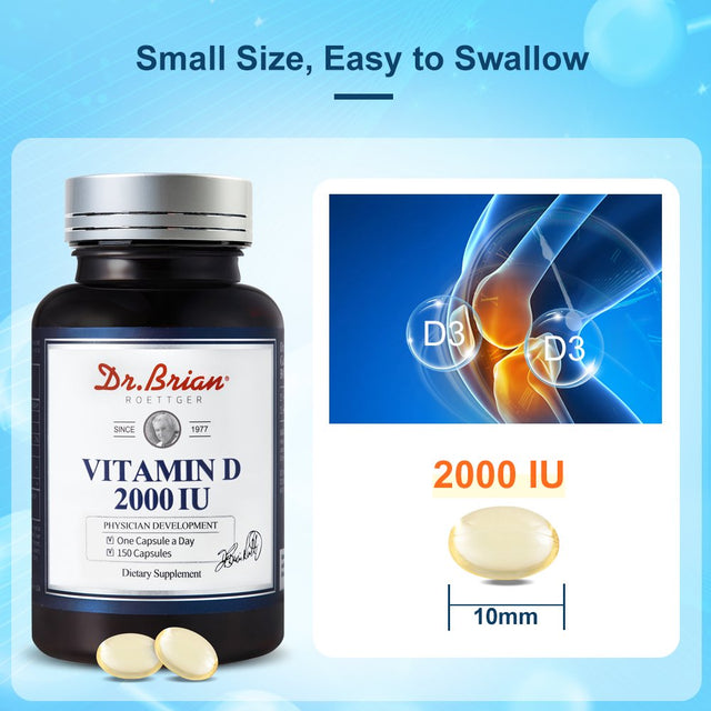 Dr.Brian Vitamin D3 2000IU Softgels 150 Count High Potency Vitamin D Supplement for Immune Support, Healthy Bones and Muscle Function, Improve Absorption and Utilization of Calcium and Phosphorus