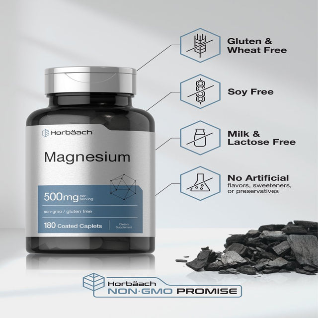 Magnesium Oxide 500Mg | 180 Caplets | Vegetarian Formula | by Horbaach