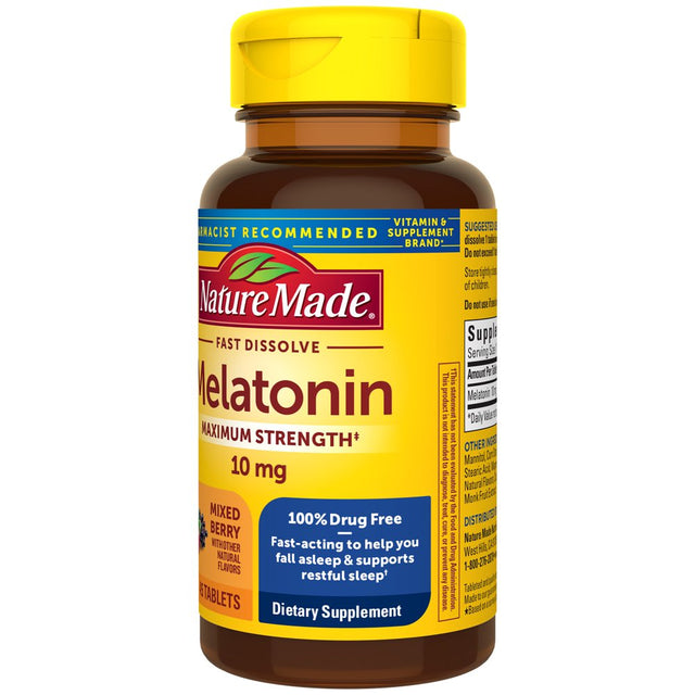 Nature Made Fast Dissolve Melatonin 10Mg Tablets, Max Strength 100% Drug Free Sleep Aid, 45 Ct