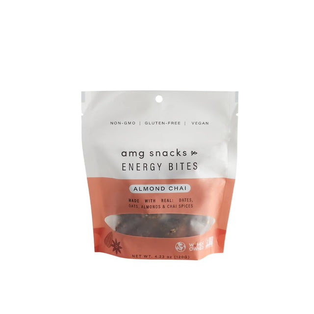 AMG Snacks Almond Chai Energy Bites | 4.3 Oz, Pack of 3 (36 Bites Total) | Date and Nut Energy Snacks Protein Bars | Non GMO, Gluten Free, Vegan Protein Bites | Made with All Natural Ingredients