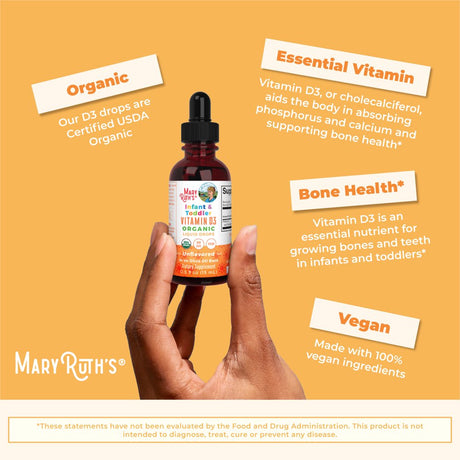 Maryruth Organics | Organic Infant and Toddler Vitamin D3 Liquid Drops | Vegan, Gluten Free, Non-Gmo | 90-150 Servings