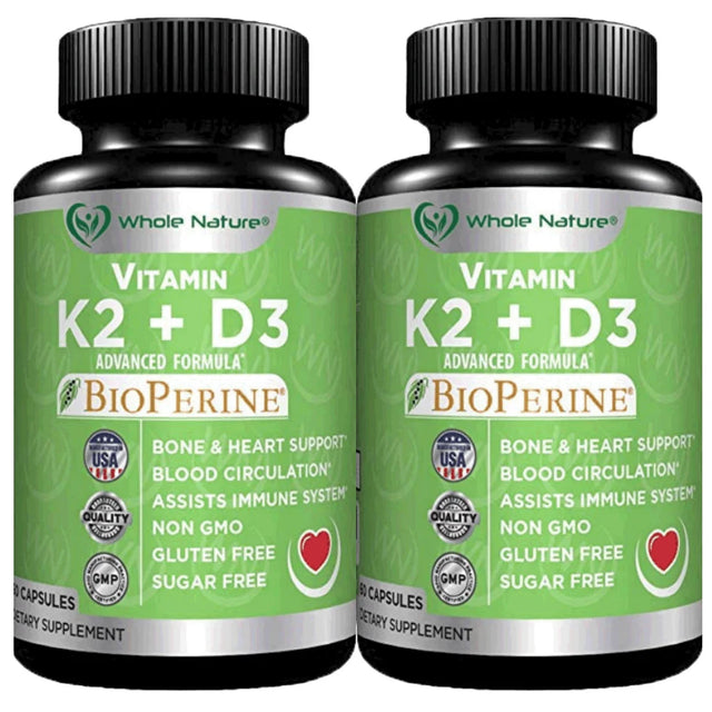 Whole Nature Vitamin K2 (MK7)+D3 plus - Naturally Support Heart and Bone Health (2PK)