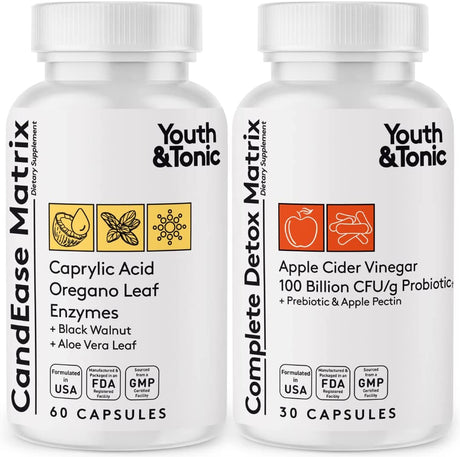 Candease & Complete Detox Pills | Body Alkalise Restoring Normal Acidity Level | Digestive Balance & Gut Health Support | Cleanse Complex Wiith More Probiotics Caprylic Acid Oregano Enzymes ACV