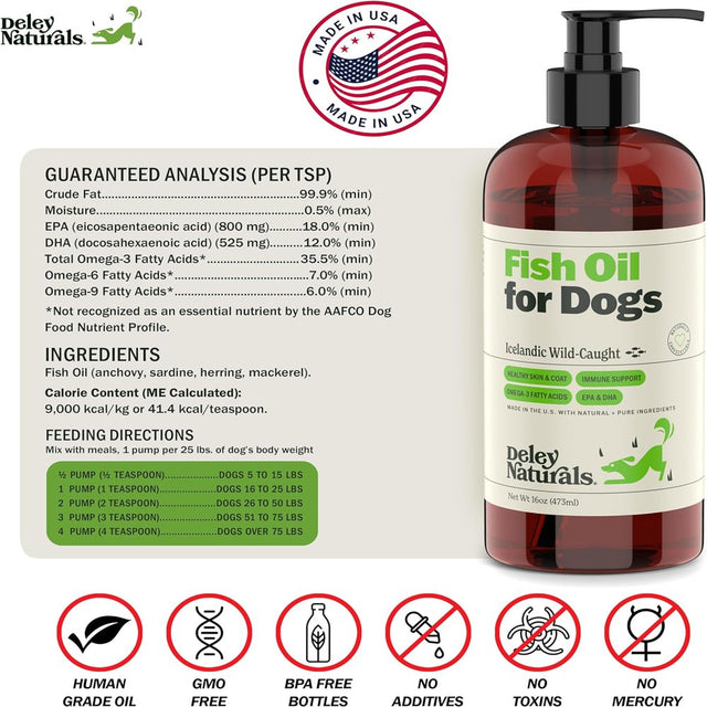 Deley Naturals Wild Fish Oil Liquid Food Supplement for Dogs - Supports Skin, Immune System, 16Oz