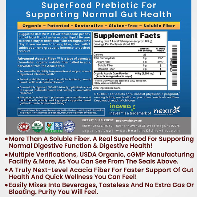 Kidney Restore Advanced Acacia Fiber: Superfood Prebiotic for Supporting Normal Gut Health, 1 Lb. Bag