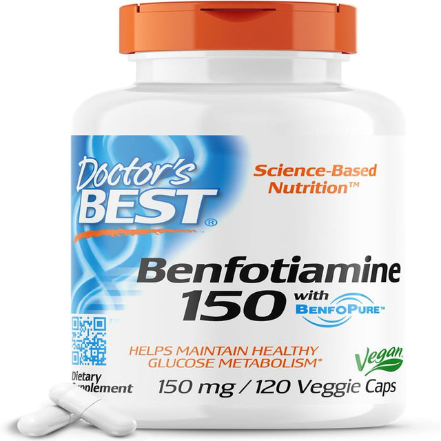 Doctor'S Best Benfotiamine 150 with Benfopure, Helps Maintain Healthy Glucose Metabolism, Non-Gmo, Vegan, Gluten Free, Soy Free, 150 Mg, 120 Veggie Caps Unflavored 120VC