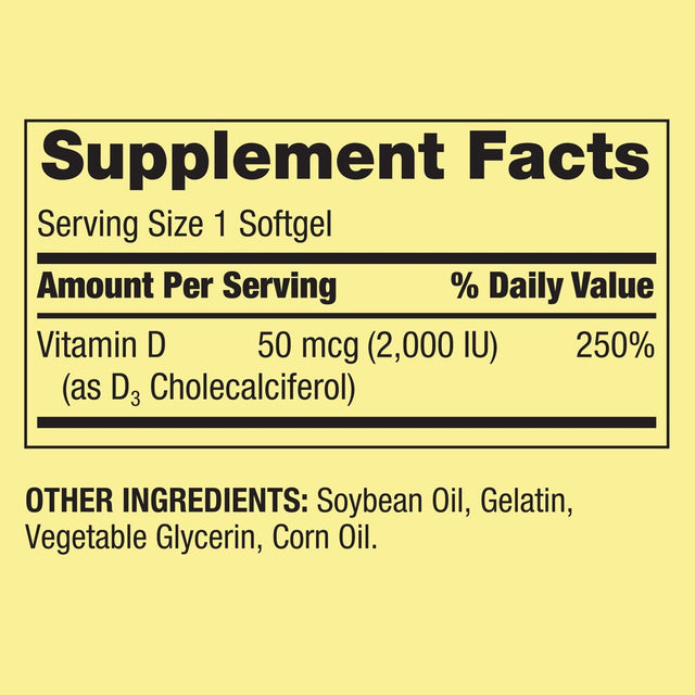 Spring Valley Vitamin D3 Supplement Softgels, 2000 IU, 400 Count