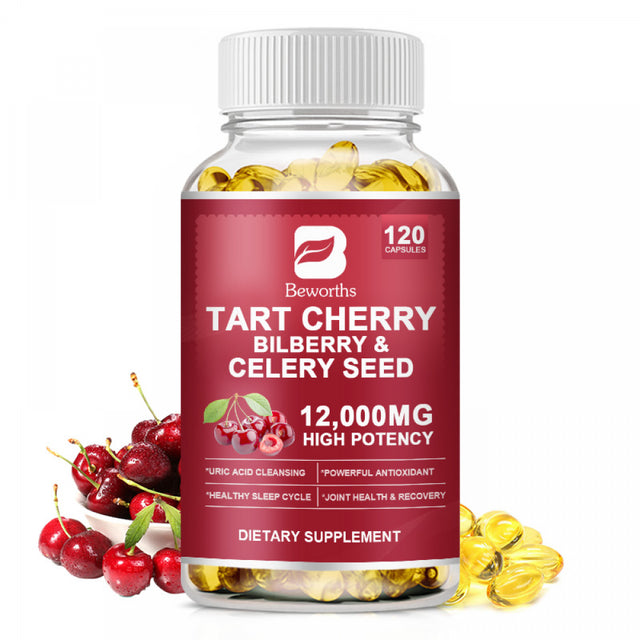 BEWORTHS Tart Cherry Extract Capsules 1200Mg,120 Vegan Capsules, Antioxidant, Herbal Supplement,Helps to Sleep, Immune System Booster,Joint Support & Muscle Recovery