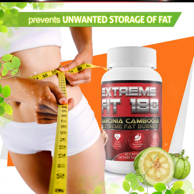 Extreme Fit 180 - Garcinia Cambogia Extreme Fat Burner-60% HCA, Pure Garcinia Cambogia Extract - Extra Strength - Carb Blocker & Appetite Suppressant - All Natural Diet Pills for Women & Men