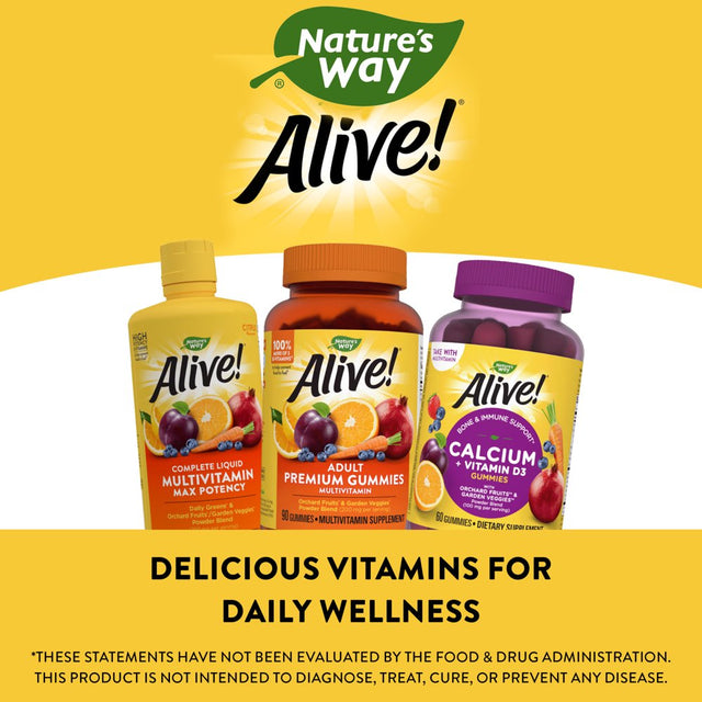 Nature'S Way Alive! Premium Calcium + D3 Gummies, Supports Healthy Bones & Muscles*, Strawberry and Raspberry Lemonade Flavored, 60 Gummies