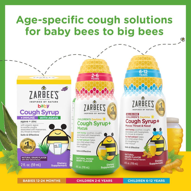 Zarbee’S Kids Cough + Mucus Day/Night with Honey, Ivy Leaf, Zinc & Elderberry, Mixed Berry, 2X4Fl Oz