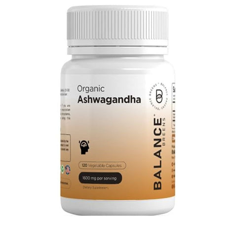 Balancebreens Certified Organic Ashwagandha 1600 Mg with Black Pepper - 120 Vegan Capsules - Stress, Mood, Energy and Thyroid Support Supplement - Non-Gmo Gluten-Free Pills