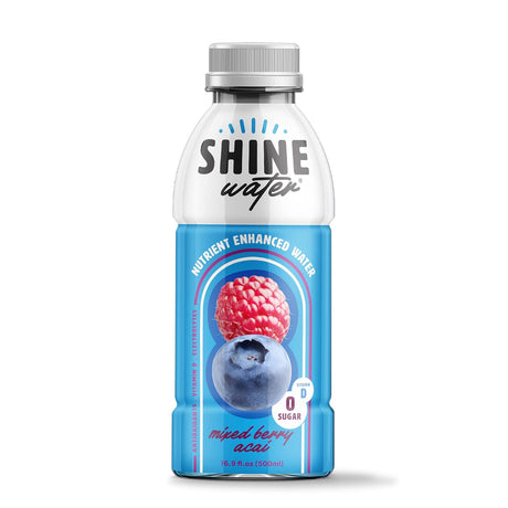 Shinewater Mixed Berry Acai - Pack of 12 (16.9 Fl Oz Each) - Naturally Flavored Electrolyte Water with Vitamin D, Powerful Hydration and Plant-Based Antioxidants, Zero Sugar, Low Calorie!