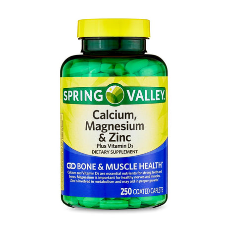 Spring Valley Calcium, Magnesium & Zinc plus Vitamin D3 Coated Caplets, 250 Count